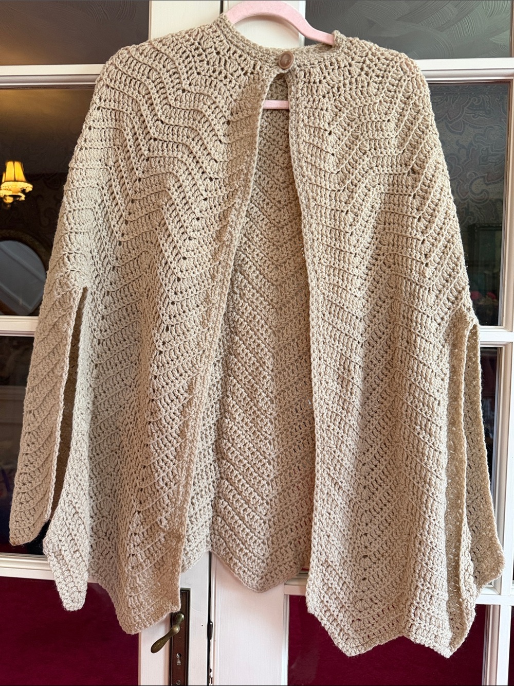 VTG Tan Crochet Open Cape Sweater
